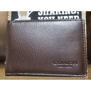 Coach Compact Slim Bifold Wallet Brown Leather NWOT